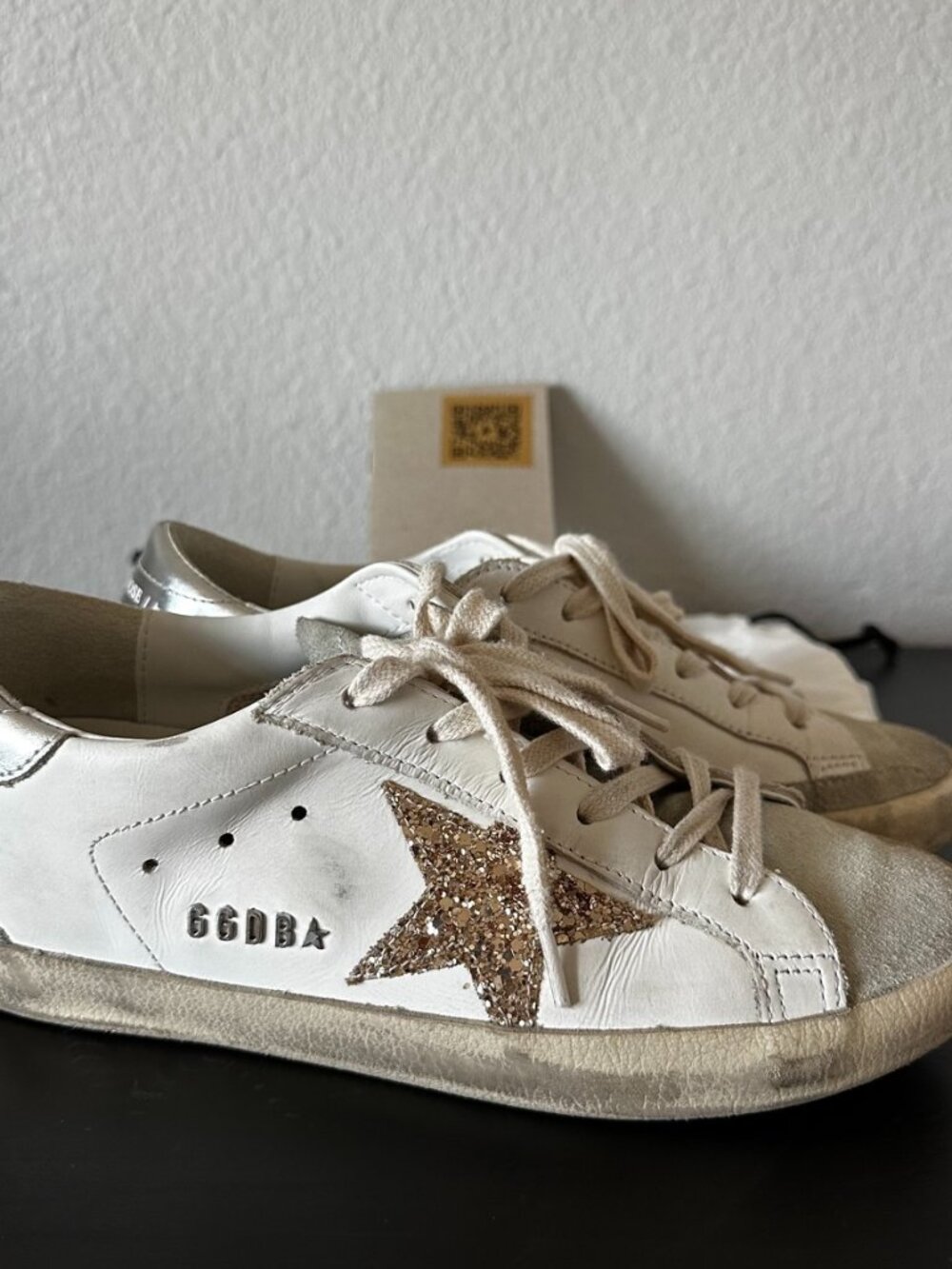 Golden Goose Super Star White Glitter Star Sneakers 36